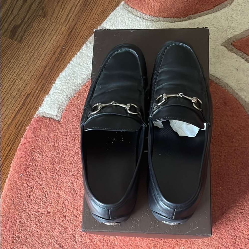 Men's Black Gucci Black Loafers with Silver Detailing